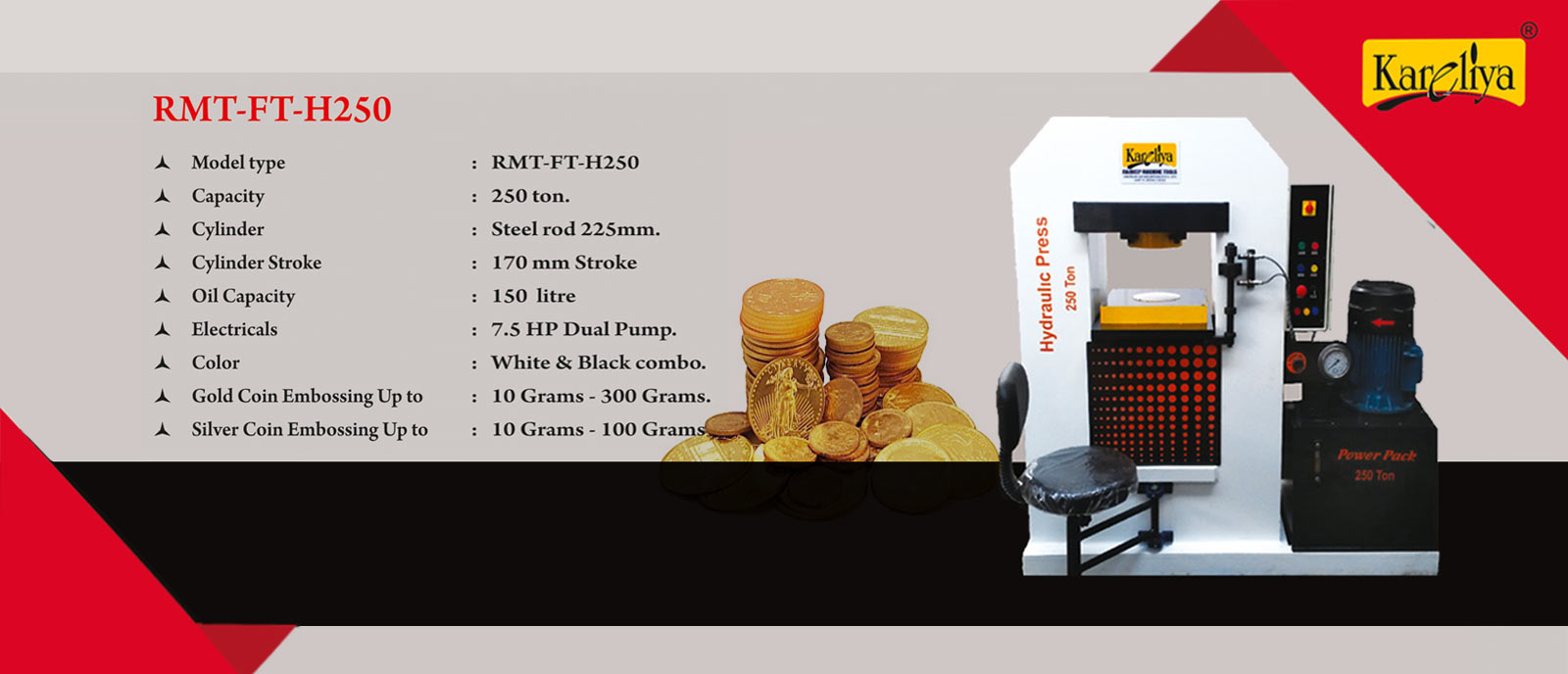 Goldsmith Jewellery Silver Gold Coins Hydraulic Press Machine Manufacturers Rajkot Gujarat India Model H type 200