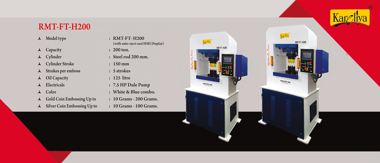 Silver Gold Coins Hydraulic Press Machine Manufacturers Rajkot Gujarat- India Model H 200 Ton